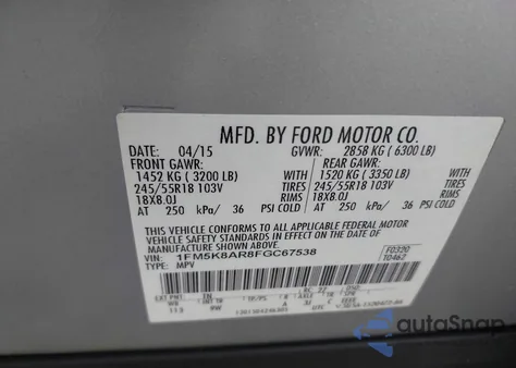 2015 Ford Police Interceptor z USA, uszkodzony, nr VIN 1FM5K8AR8FGC67538